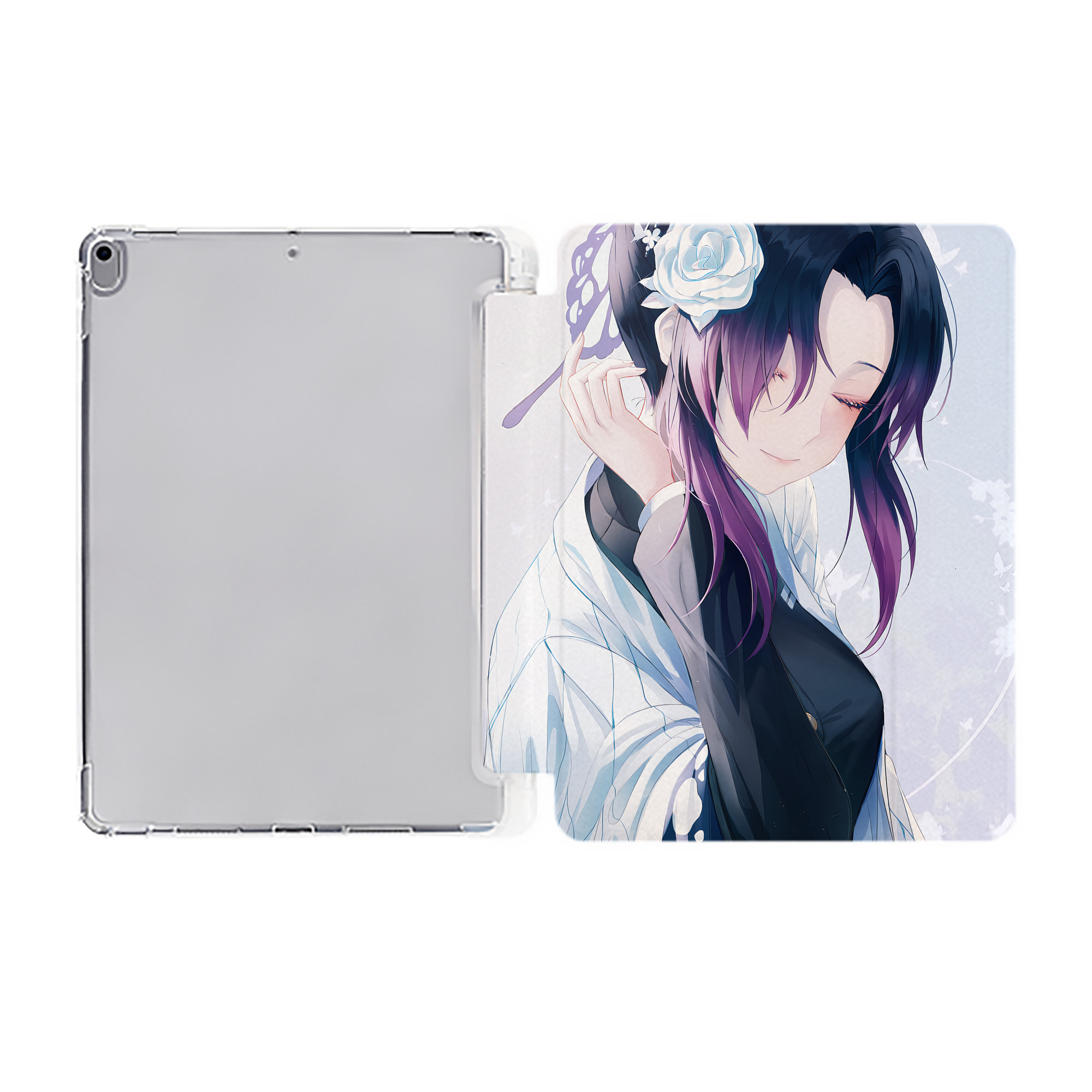（画像用） 鬼滅の刃（きめつのやいば）蟲柱-胡蝶 しのぶ／こちょう しのぶ Kochou Shinobu IPad ケース ペン収納付き 三つ折りスタンド PUレザー×シリコン 対応機種9.5/10.5/10.9インチ